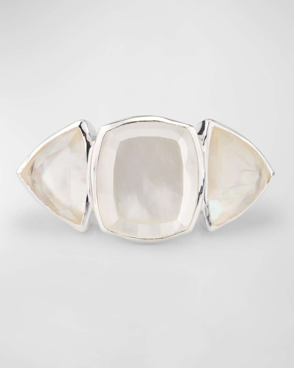 Rock Candy Large Mixed-Cut Cushion and Trillion Ring in Rock Crystal and MOP Doublet